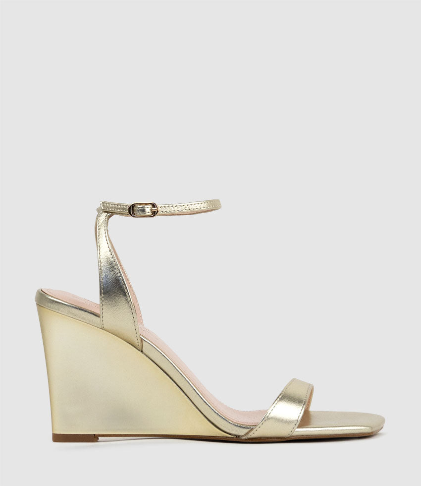 SHANIA90 Single Strap Sandal on Wedge in Pale Gold - Edward Meller