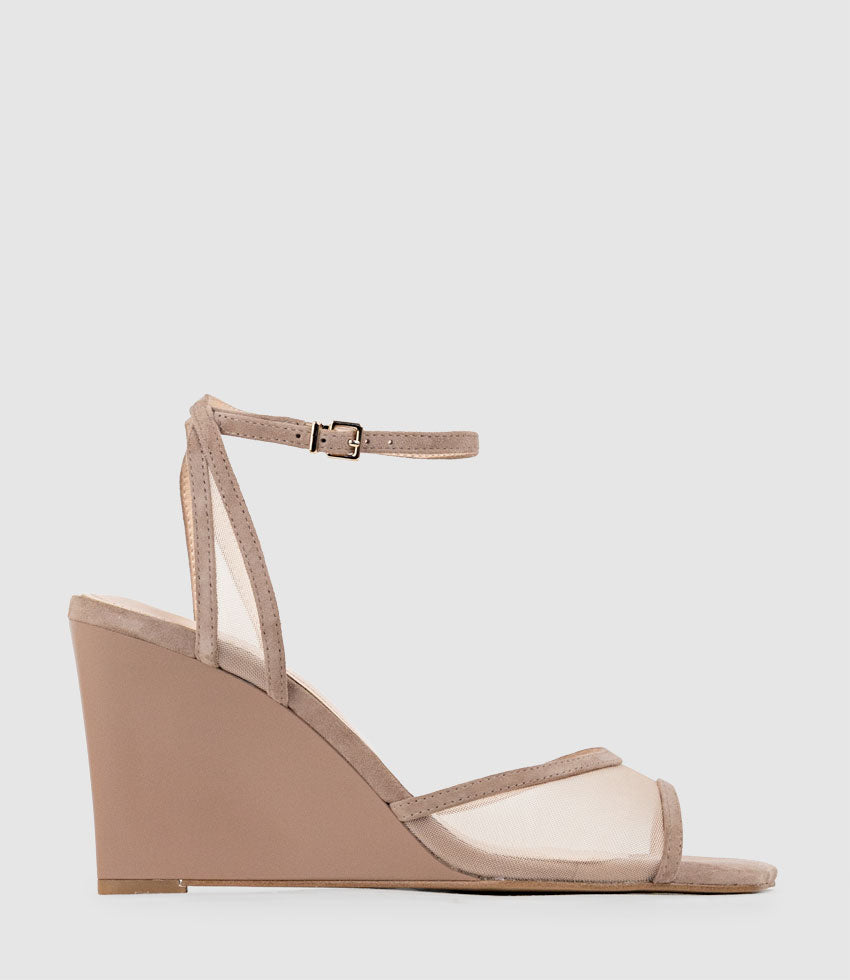 SHANTEL90 Mesh Sandal on Wedge in Nude Suede - Edward Meller