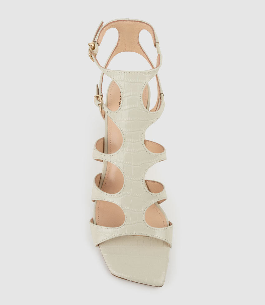 SHERA90 Gladiator Sandal on Wedge in Offwhite Croc Print