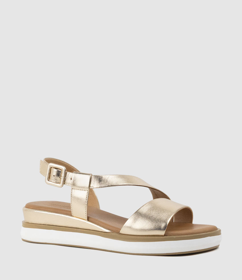 SHONA Asymmetrical Sandal on Unit in Gold - Edward Meller
