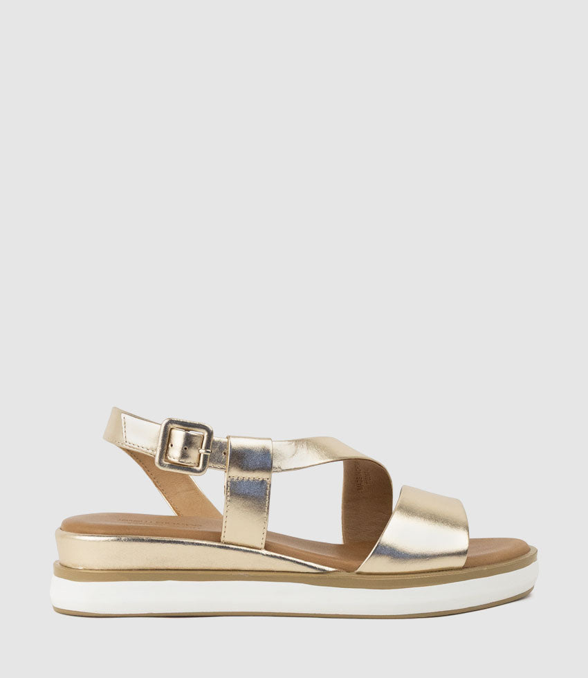 SHONA Asymmetrical Sandal on Unit in Gold - Edward Meller