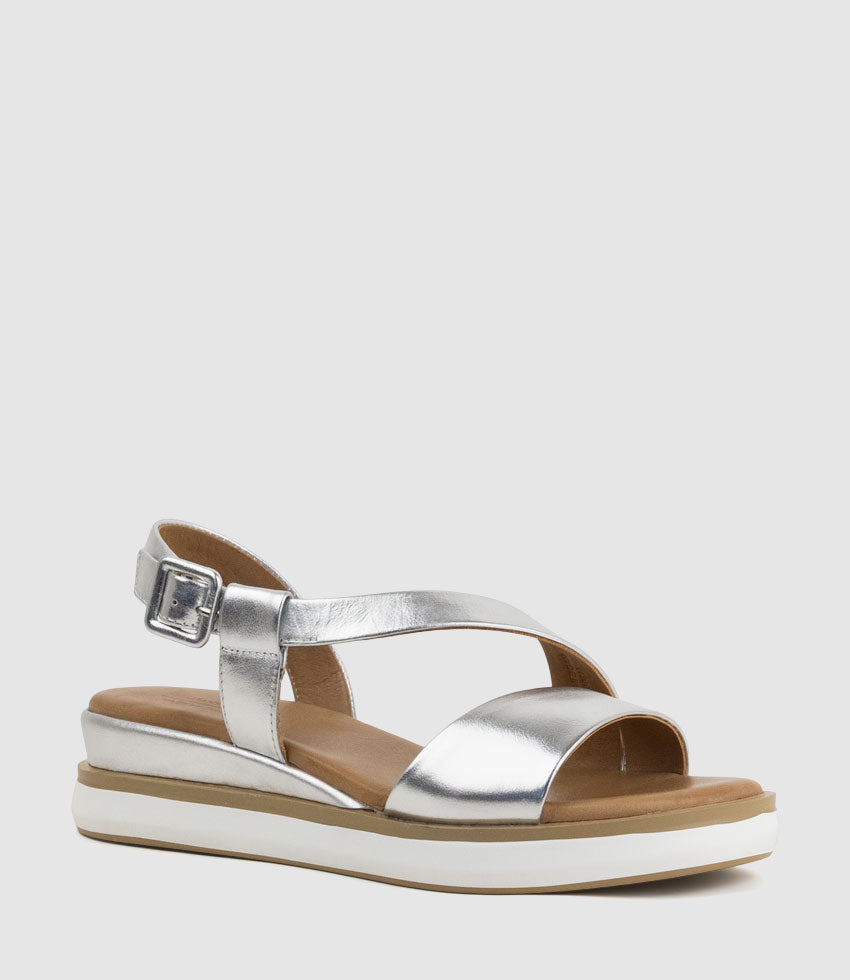 SHONA Asymmetrical Sandal on Unit in Silver - Edward Meller