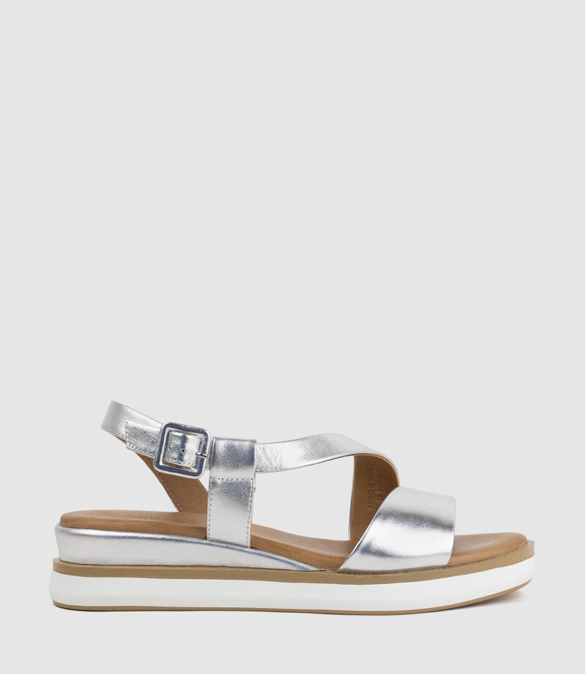 SHONA Asymmetrical Sandal on Unit in Silver - Edward Meller