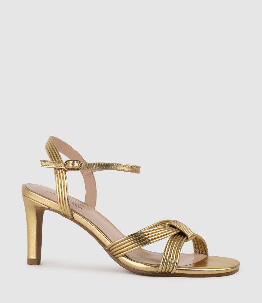 SIARA75 Gathered Knot Sandal in Aged Gold