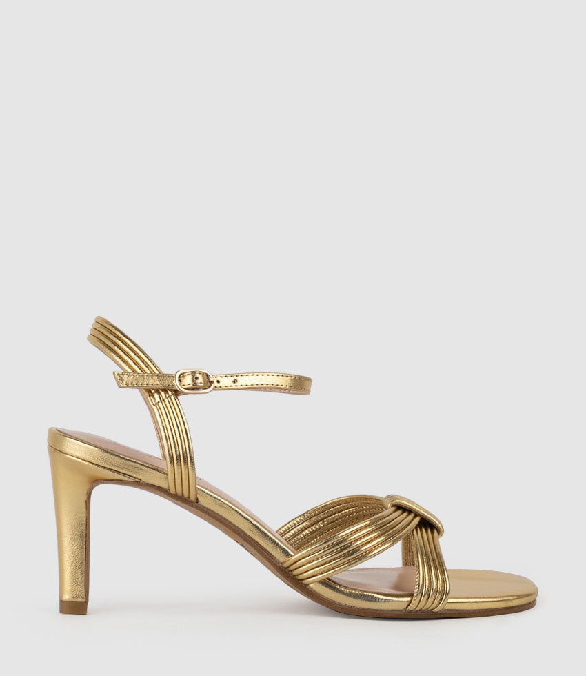 SIARA75 Gathered Knot Sandal in Aged Gold