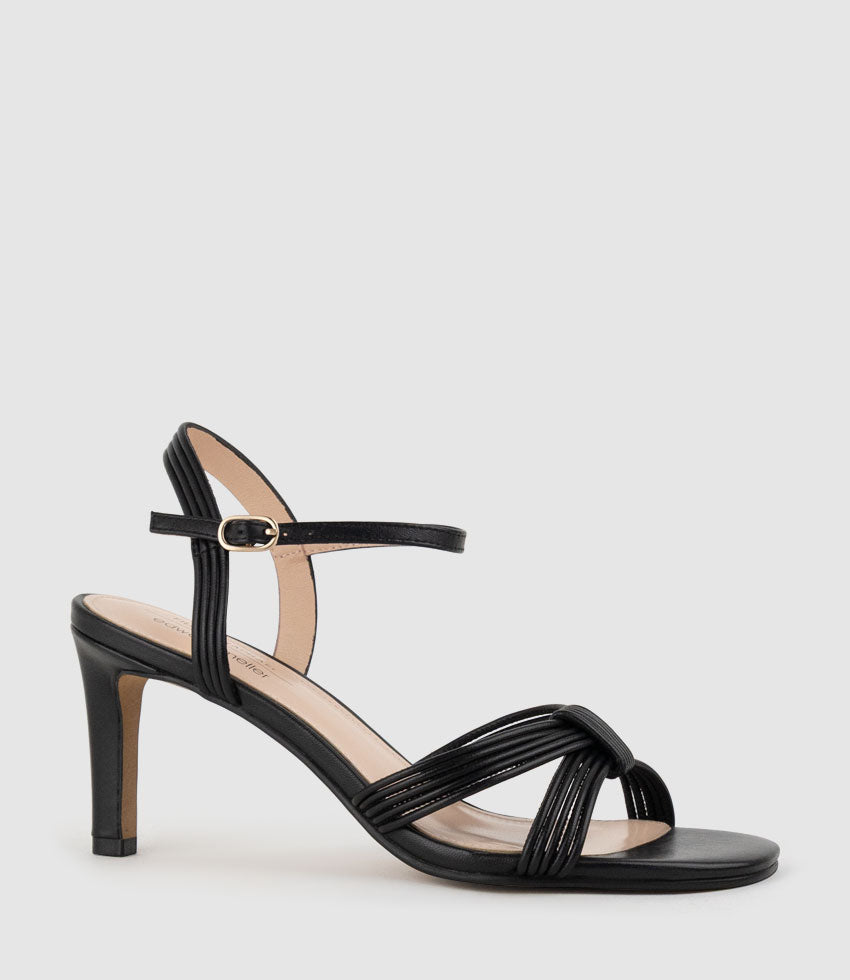 SIARA75 Gathered Knot Sandal in Black