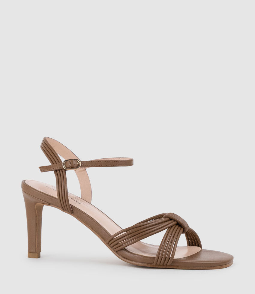 SIARA75 Gathered Knot Sandal in Tan