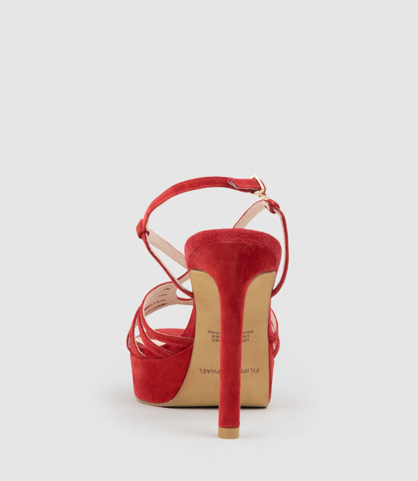 SIENNA110 Strappy Platform Sandal in Red Suede - Edward Meller