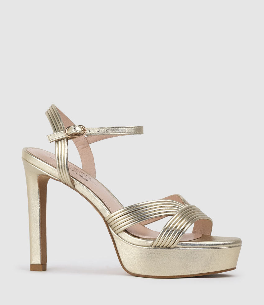 SIERRA110 Tubed V Front Platform Sandal in Palegold - Edward Meller