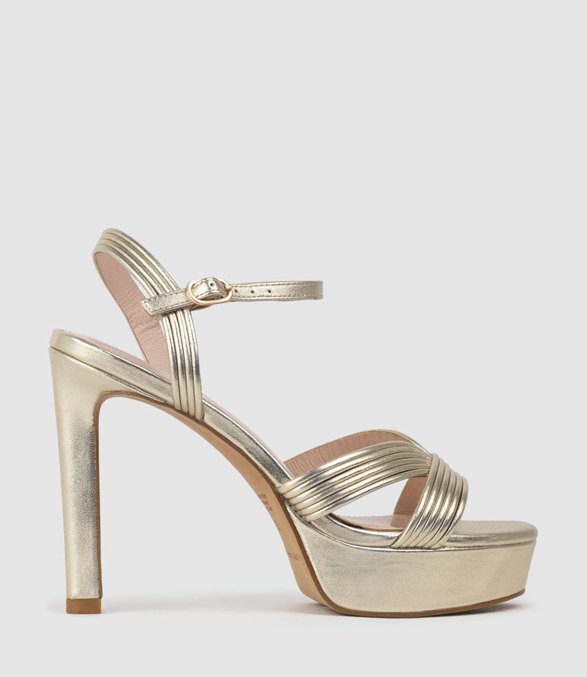 SIERRA110 Tubed V Front Platform Sandal in Palegold - Edward Meller