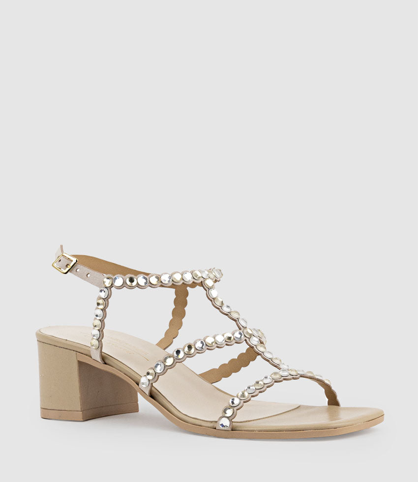 SIMCHA50 T Bar Crystal Sandal in Offwhite