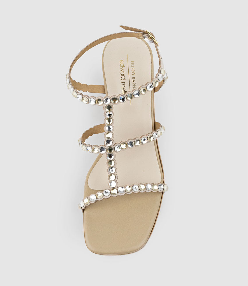 SIMCHA50 T Bar Crystal Sandal in Offwhite