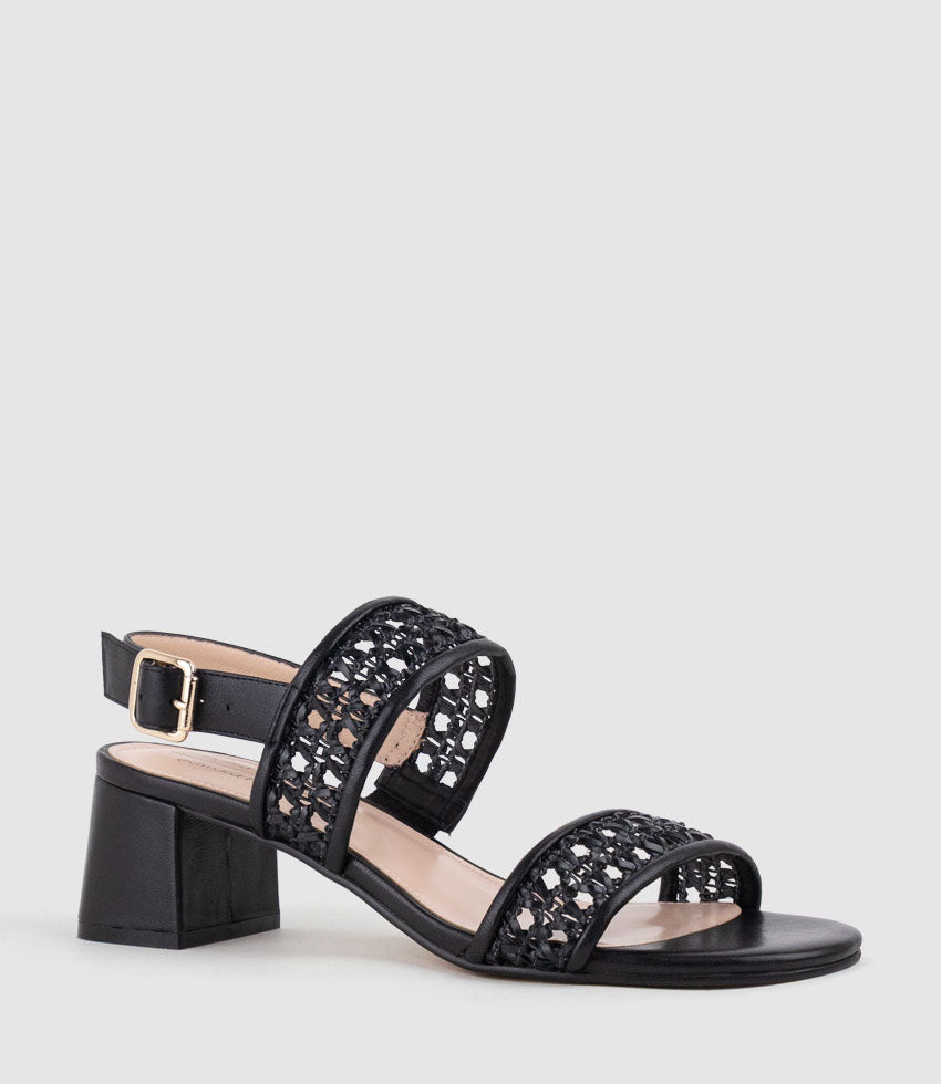 SIMONE50 Two Strap Weave Sandal in Black