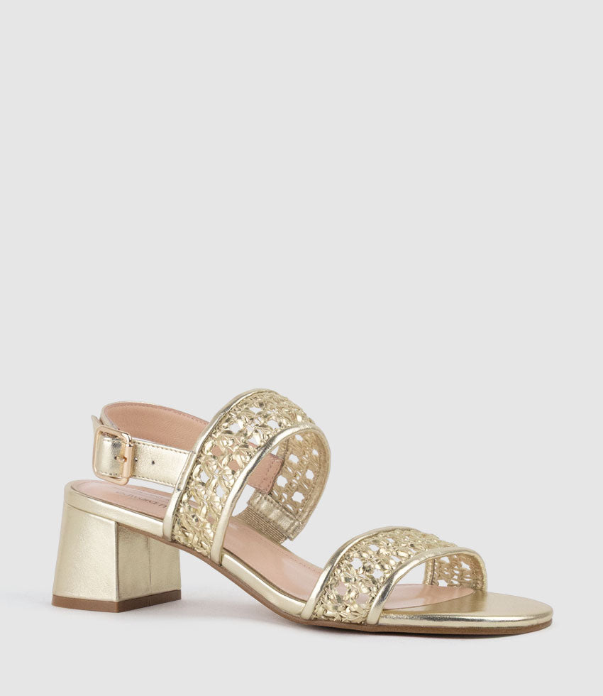 SIMONE50 Two Strap Weave Sandal in Pale Gold