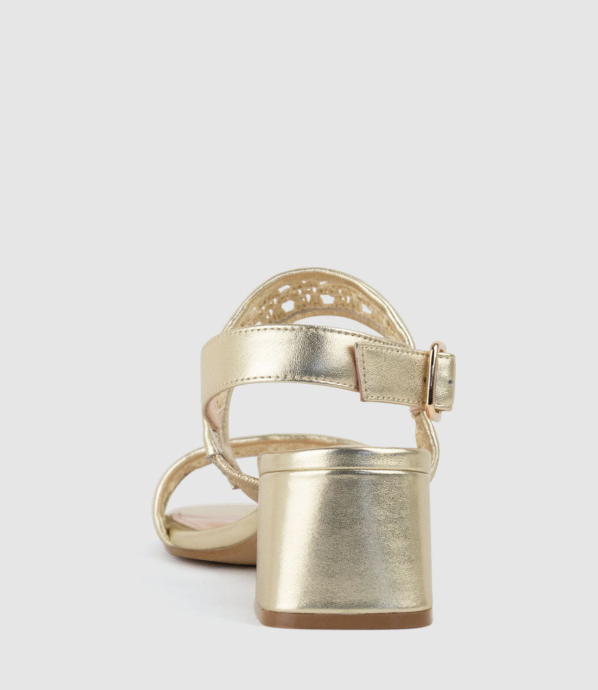 SIMONE50 Two Strap Weave Sandal in Pale Gold