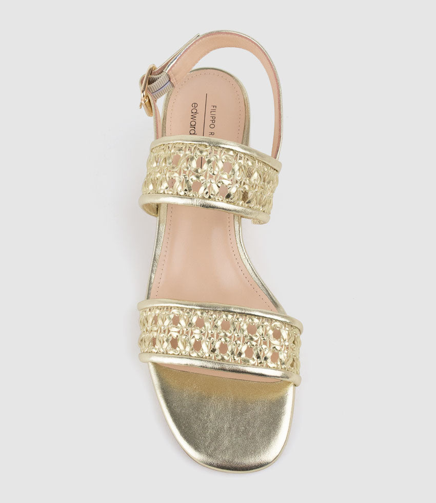 SIMONE50 Two Strap Weave Sandal in Pale Gold