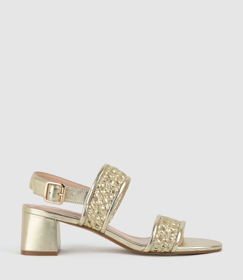 SIMONE50 Two Strap Weave Sandal in Pale Gold