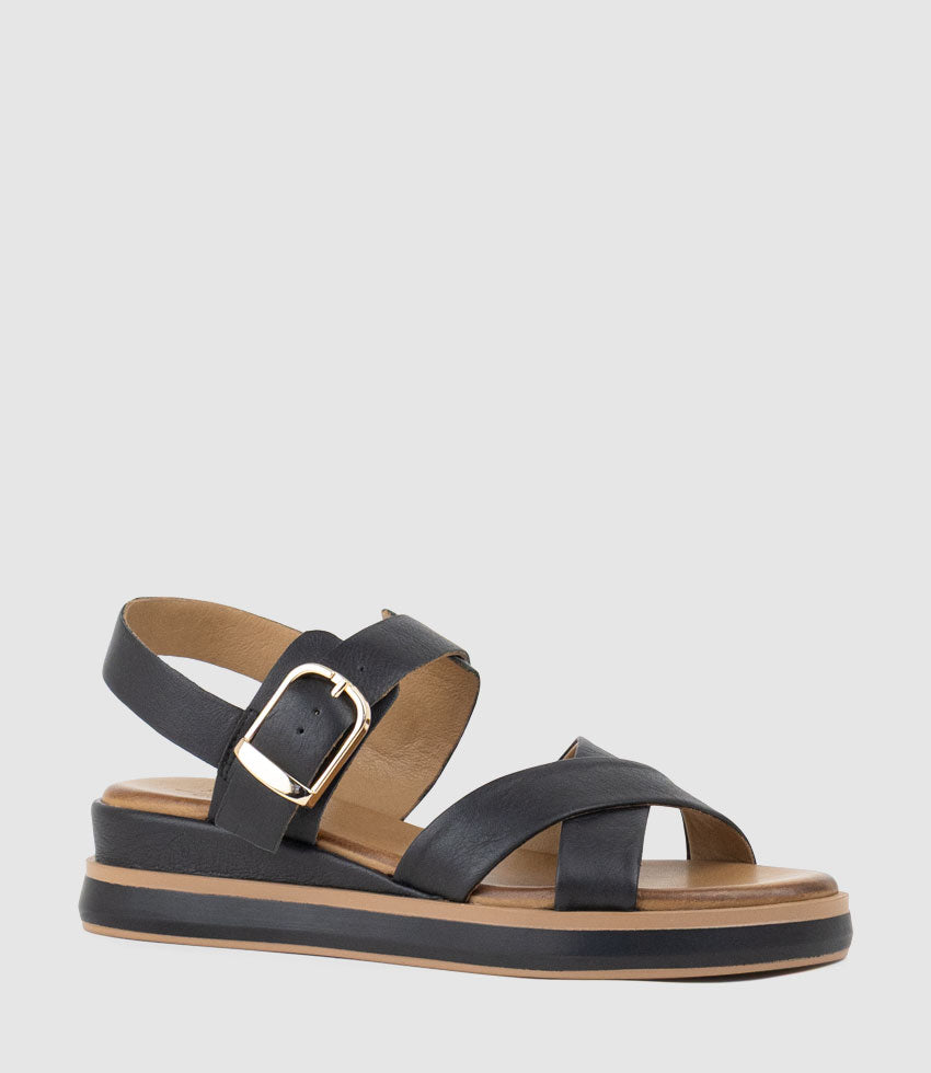 SLAIN Crossover Sandal with Buckle on Unit in Black - Edward Meller