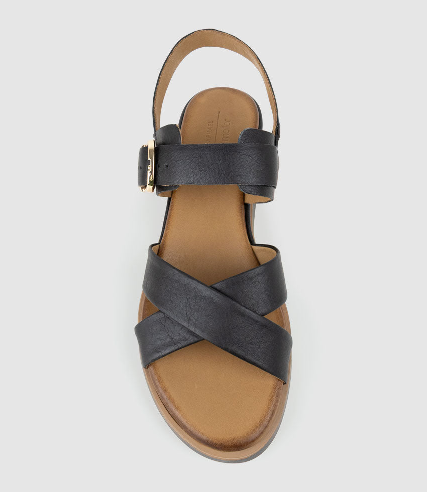 SLAIN Crossover Sandal with Buckle on Unit in Black - Edward Meller