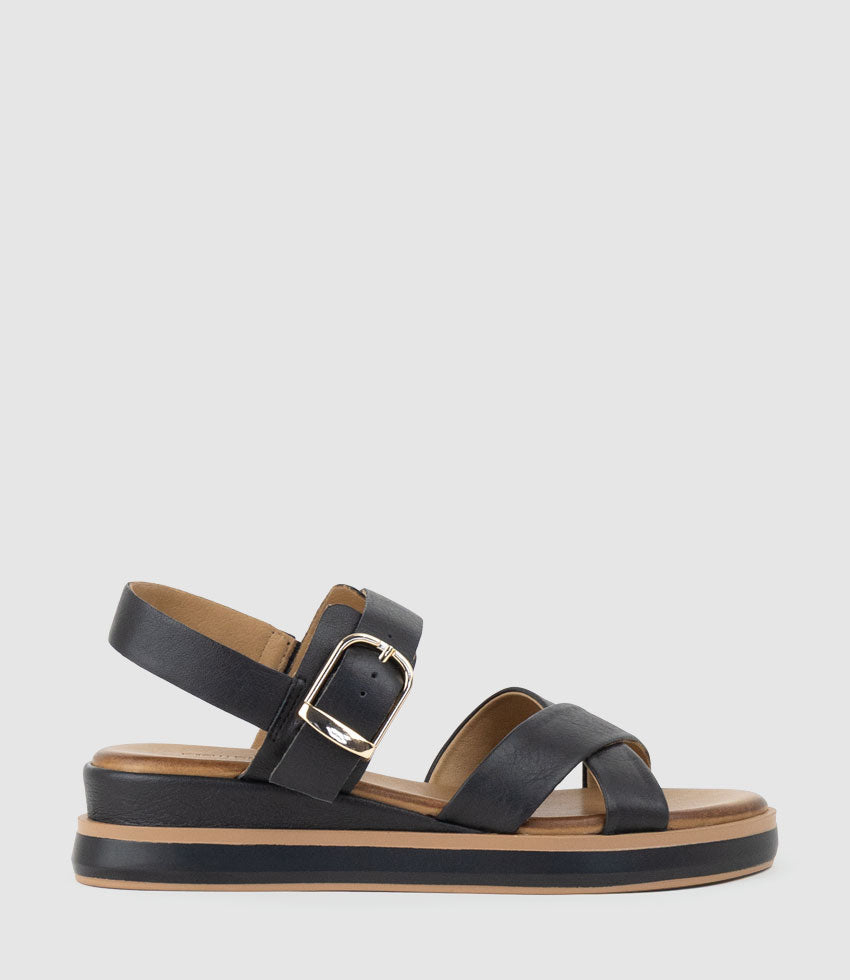 SLAIN Crossover Sandal with Buckle on Unit in Black - Edward Meller