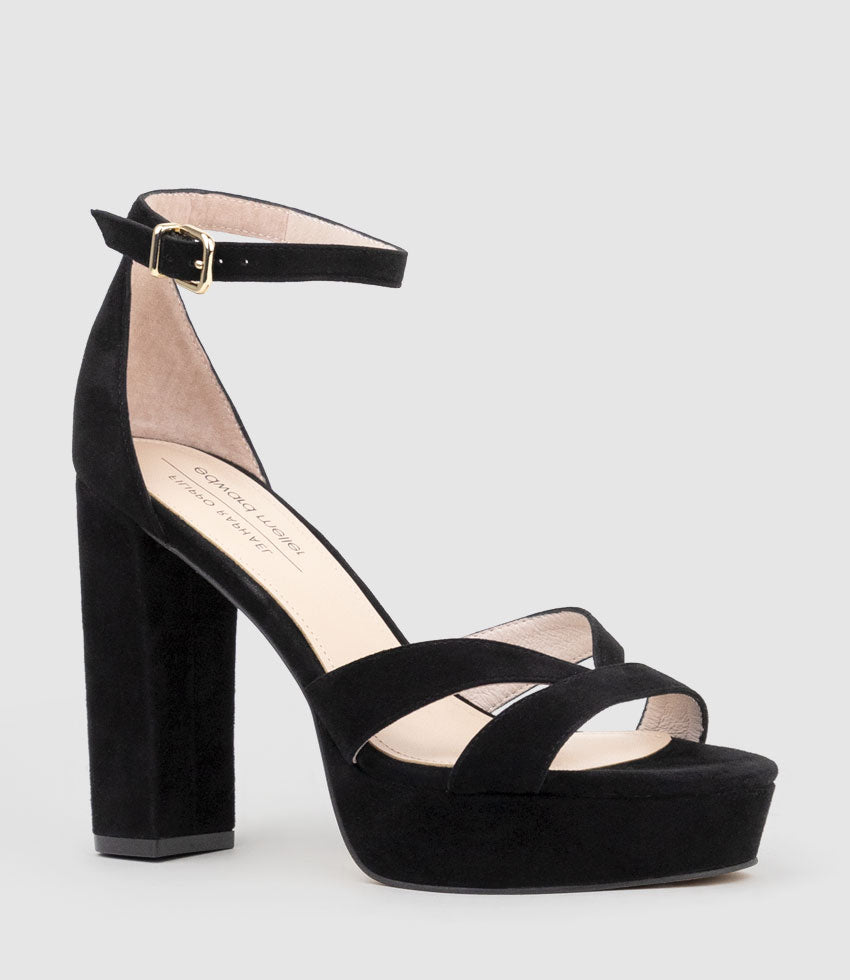 SLOANE110 Platform Sandal in Black Suede - Edward Meller
