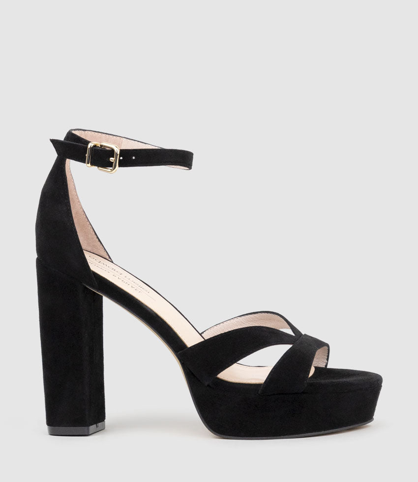 SLOANE110 Platform Sandal in Black Suede - Edward Meller