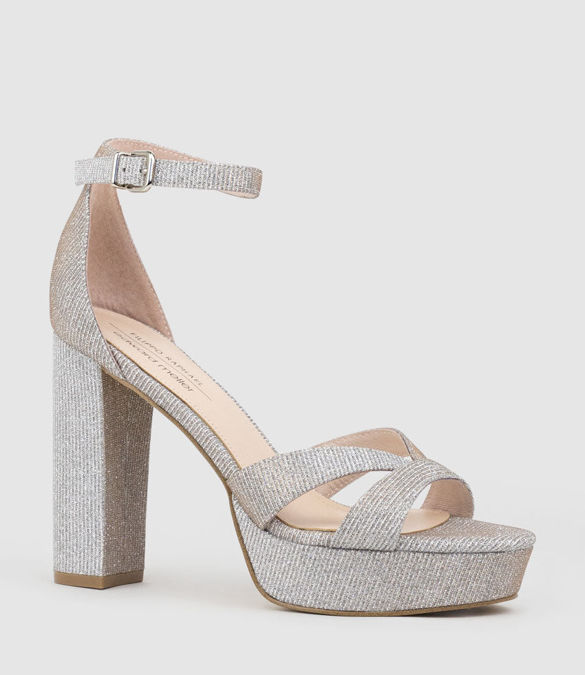 SLOANE110 Platform Sandal in Silver Ritz - Edward Meller