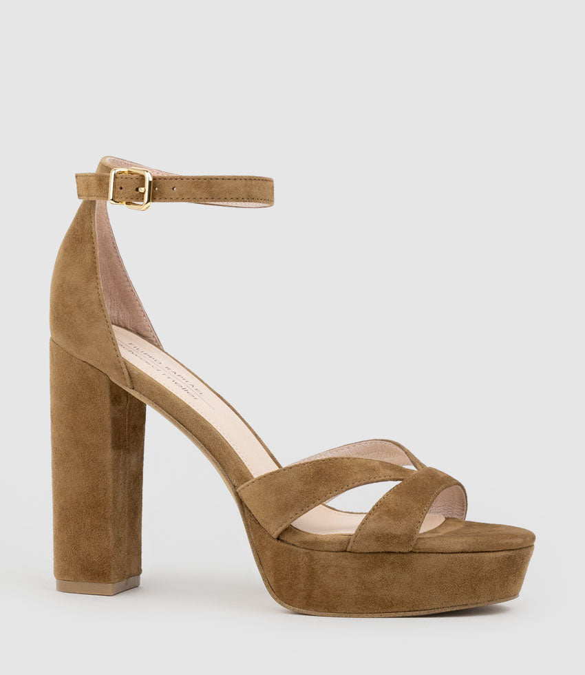 SLOANE110 Platform Sandal in Tawny Suede - Edward Meller