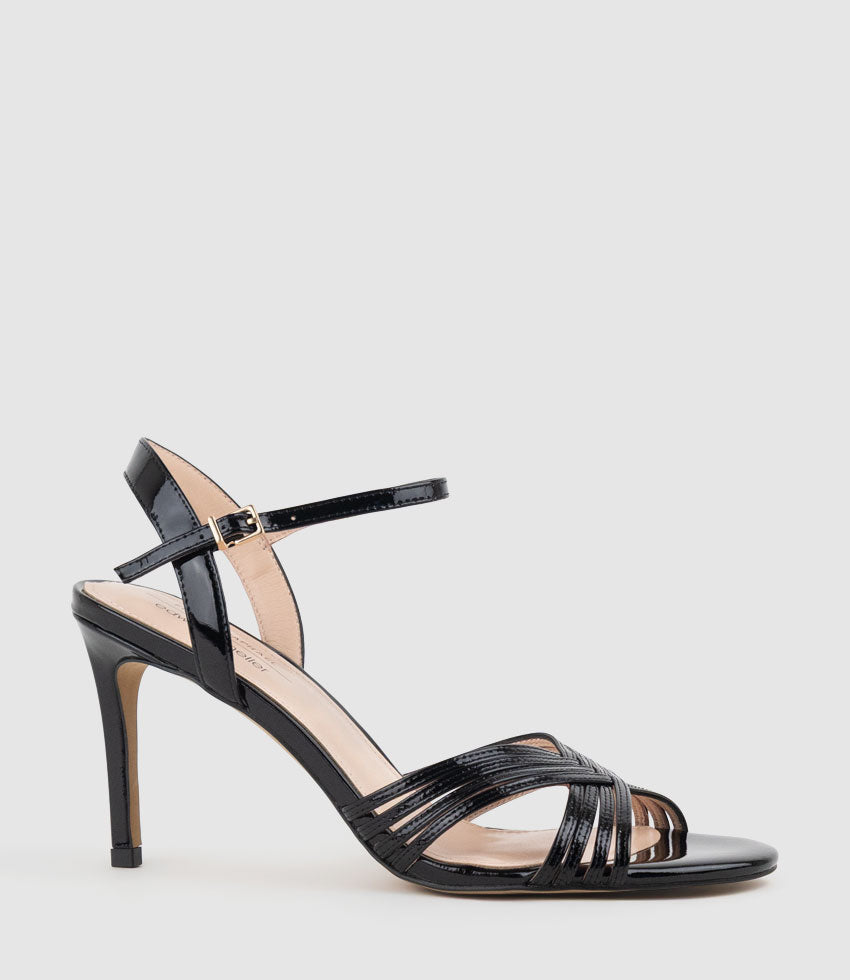 SONAS85 Strappy Sandal in Black Patent - Edward Meller