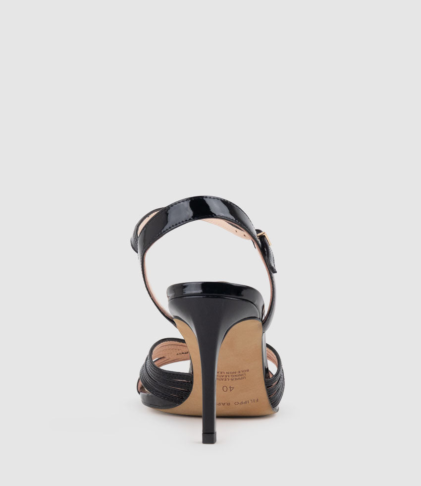 SONAS85 Strappy Sandal in Black Patent - Edward Meller