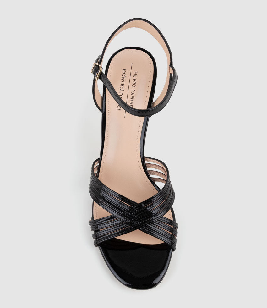 SONAS85 Strappy Sandal in Black Patent - Edward Meller