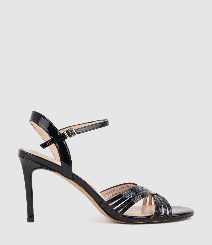 SONAS85 Strappy Sandal in Black Patent - Edward Meller