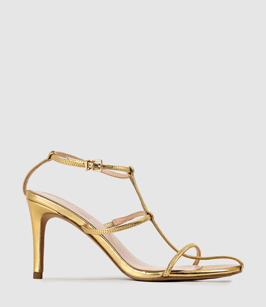 SONATA80 Fine Strap Sandal in Aged Gold - Edward Meller