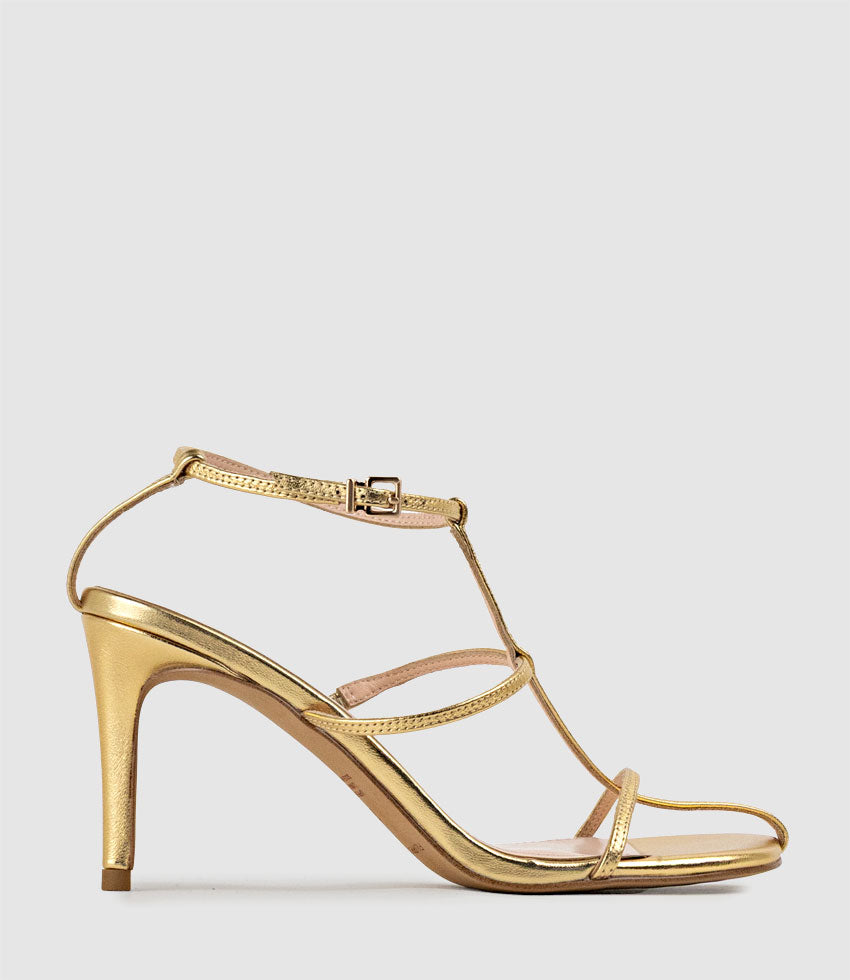 SONATA80 Fine Strap Sandal in Aged Gold - Edward Meller