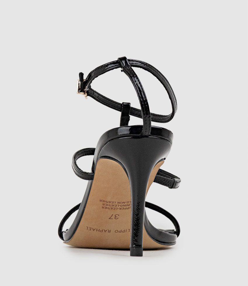 SONATA80 Fine Strap Sandal in Black Patent - Edward Meller