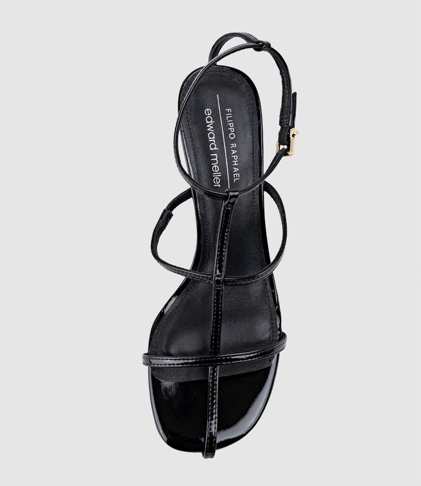SONATA80 Fine Strap Sandal in Black Patent - Edward Meller