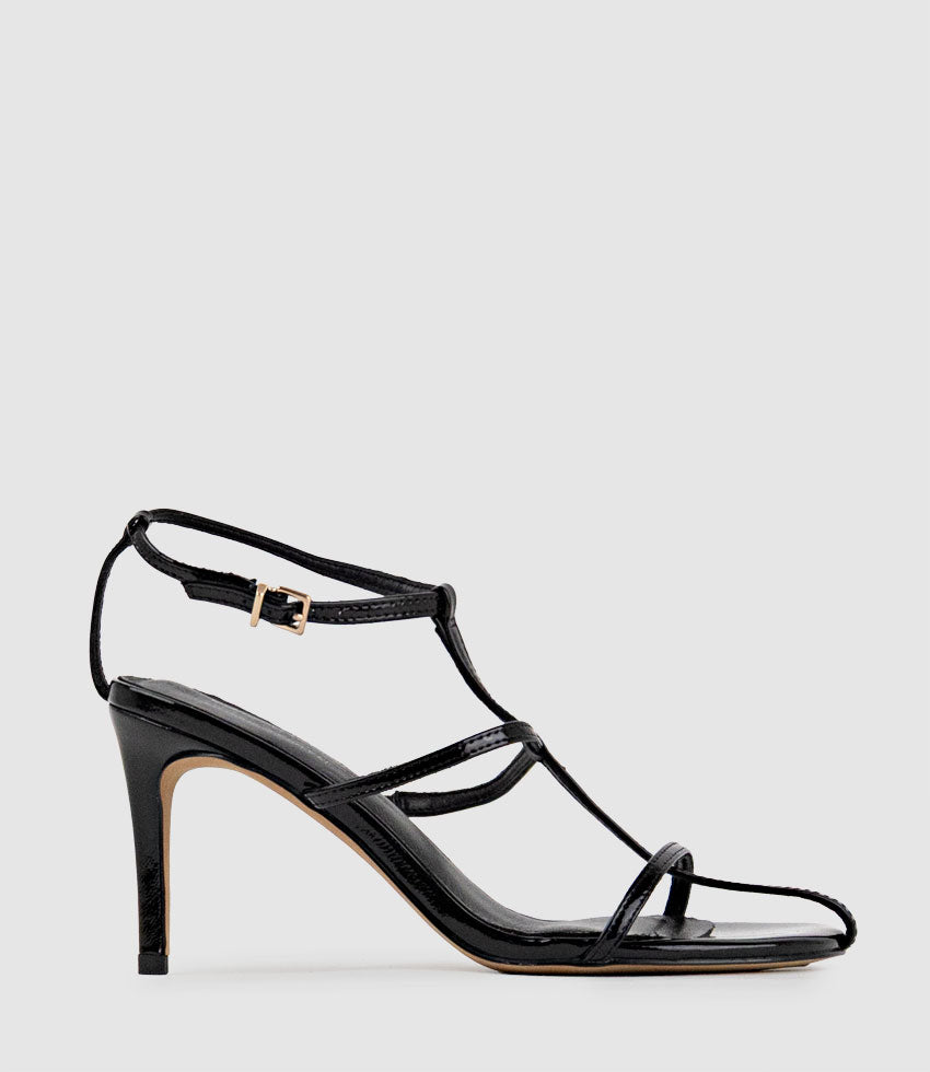 SONATA80 Fine Strap Sandal in Black Patent - Edward Meller