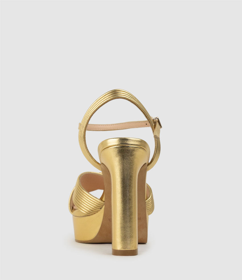 SORROW110 Tubed Crossover Platform Sandal in Aged Gold | Edward Meller