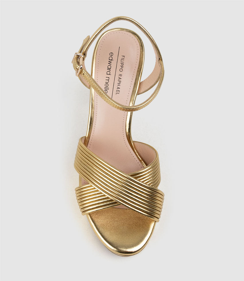 SORROW110 Tubed Crossover Platform Sandal in Aged Gold | Edward Meller