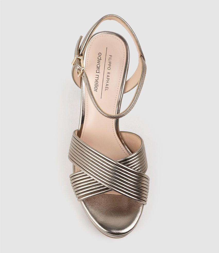 SORROW110 Tubed Crossover Platform Sandal in Pewter | Edward Meller