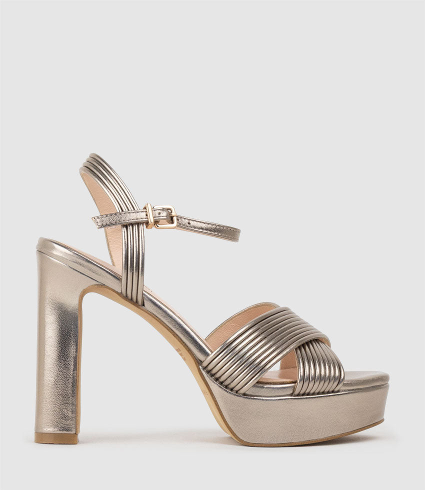 SORROW110 Tubed Crossover Platform Sandal in Pewter | Edward Meller