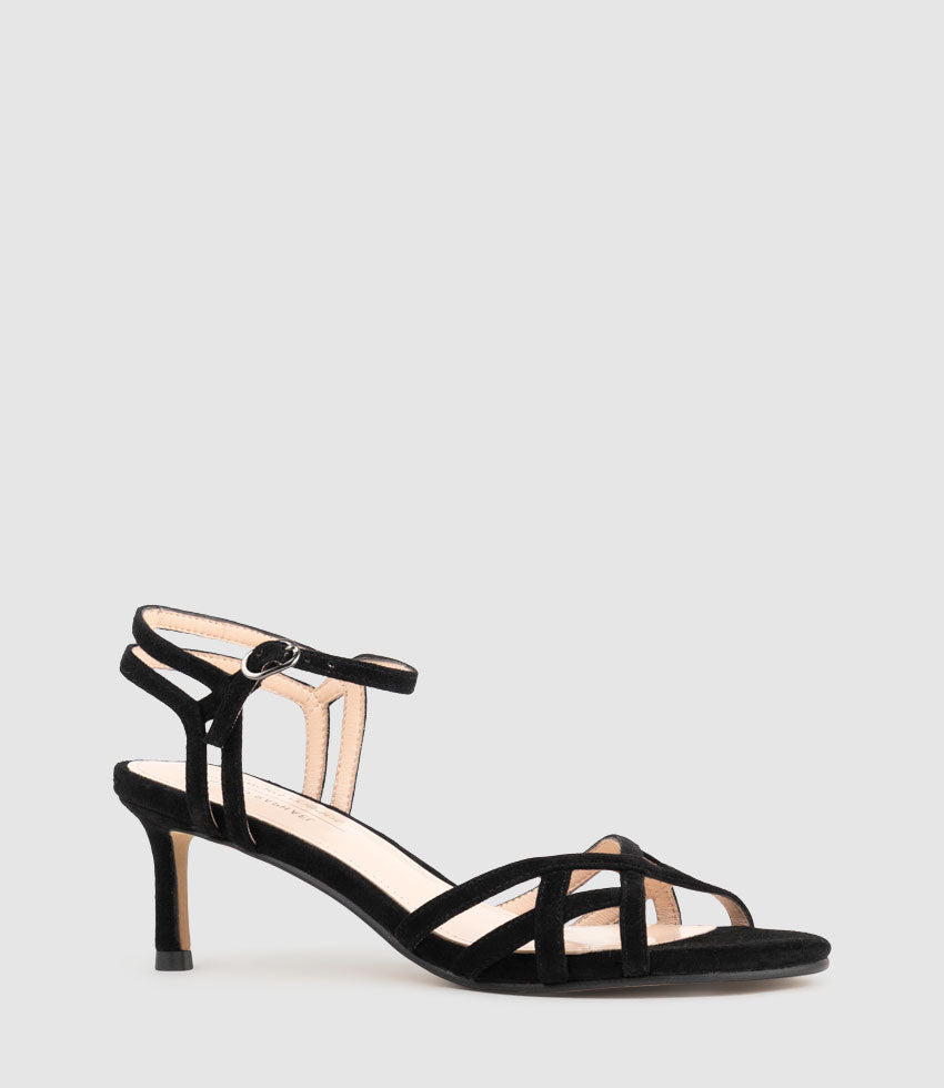SORYN55 Lattice Front Sandal in Black Suede - Edward Meller