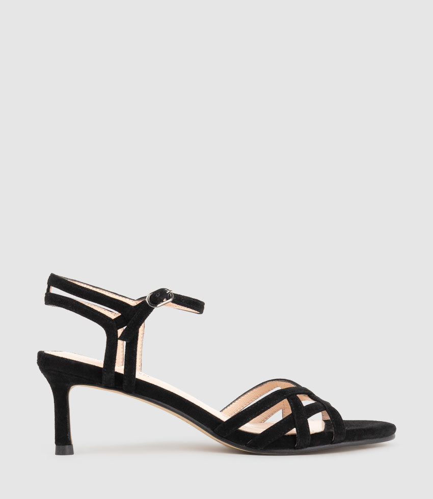 SORYN55 Lattice Front Sandal in Black Suede - Edward Meller