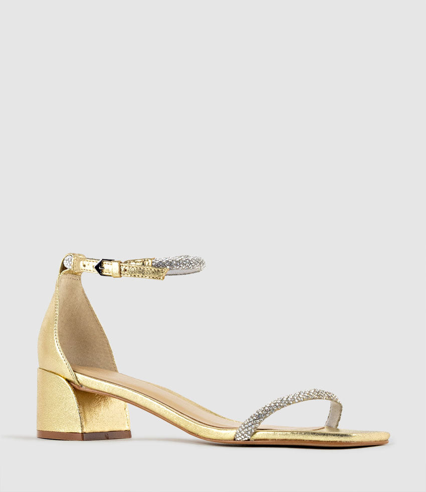 STELLAR50 Crystal Strappy Sandal in Gold - Edward Meller
