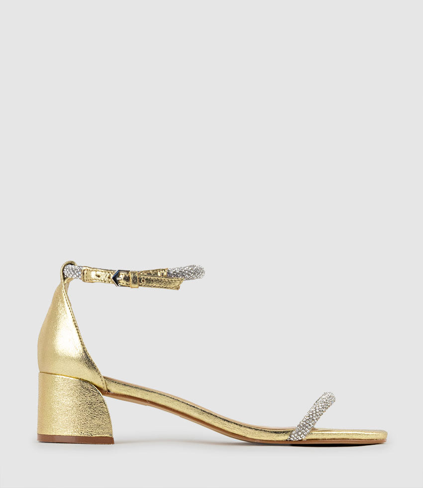 STELLAR50 Crystal Strappy Sandal in Gold - Edward Meller