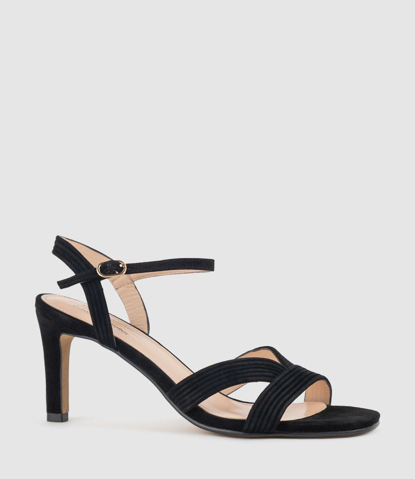 SULIN75 Tubed V Front Sandal in Black Suede - Edward Meller
