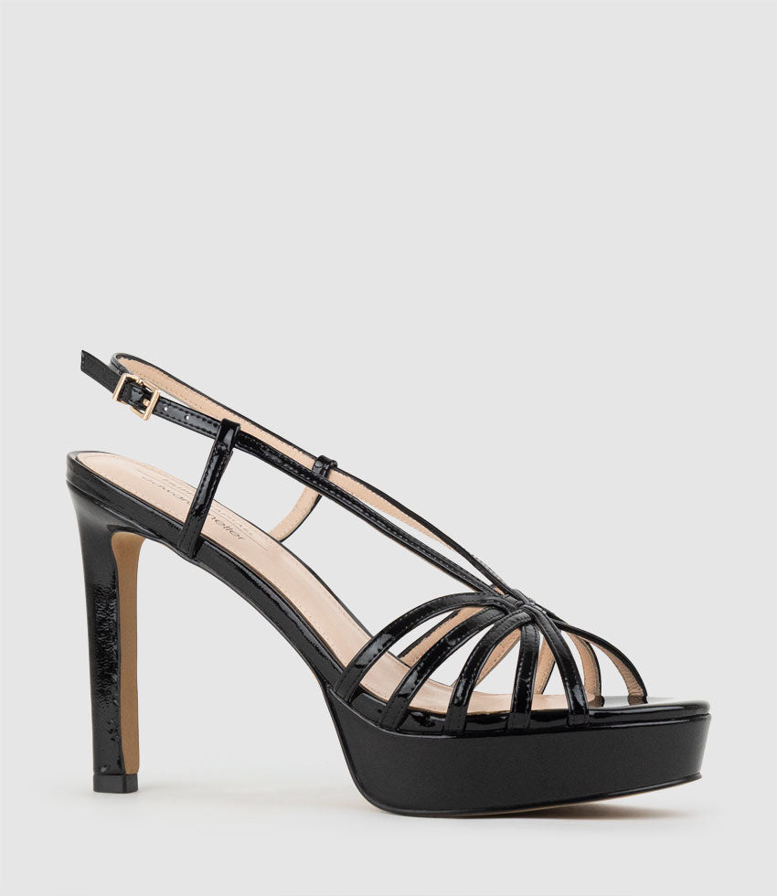SUMMER110 Strappy Platform Sandal in Black Patent