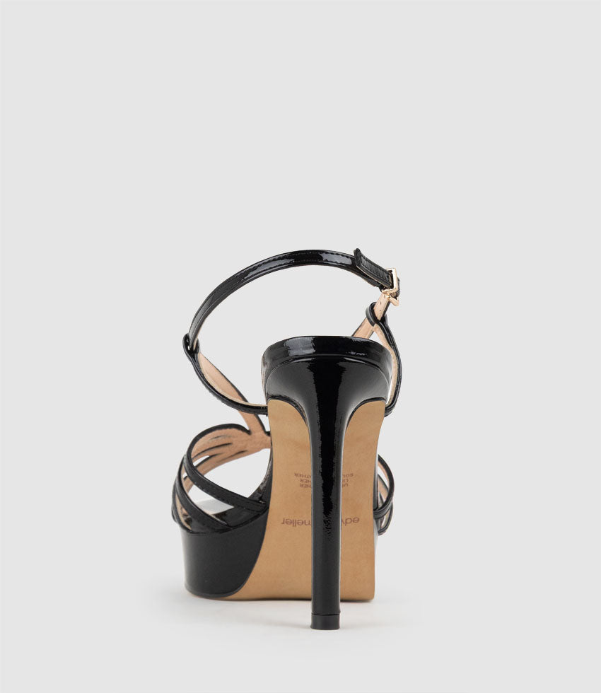 SUMMER110 Strappy Platform Sandal in Black Patent