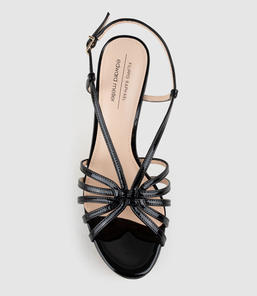 SUMMER110 Strappy Platform Sandal in Black Patent