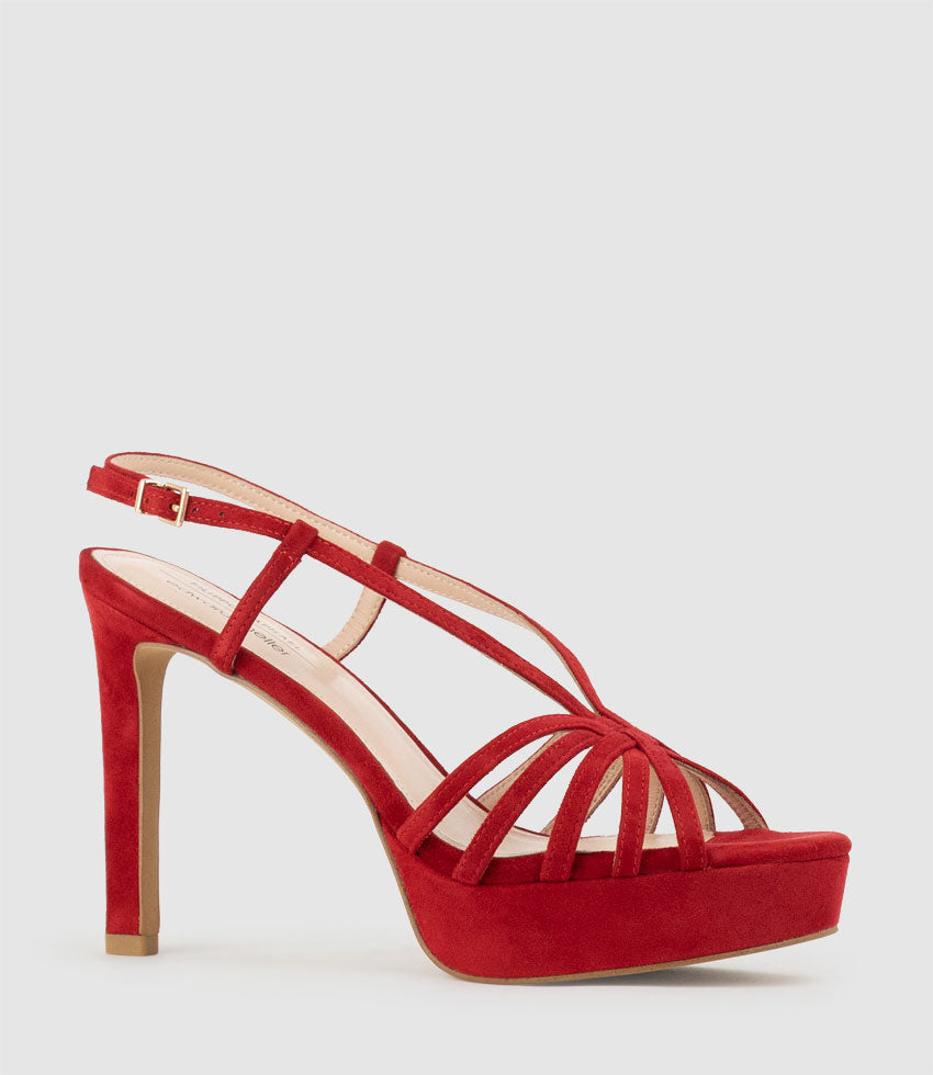 SUMMER110 Strappy Platform Sandal in Red Suede